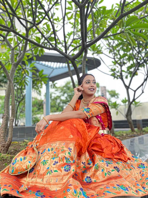 Jacquard Zari Weaving Paithani Silk Designer Lehenga Choli