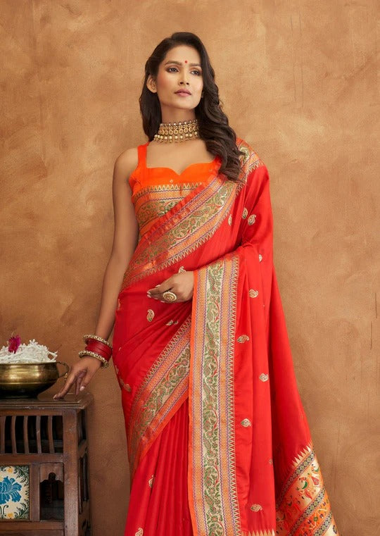 Apsra Red Banarasi Soft Silk Weaving Saree
