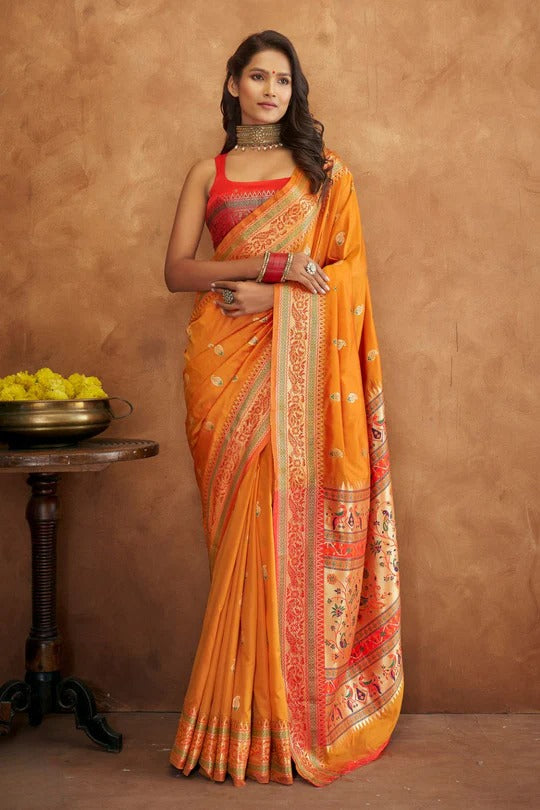 Apsra Yellow Banarasi Soft Silk Weaving Saree