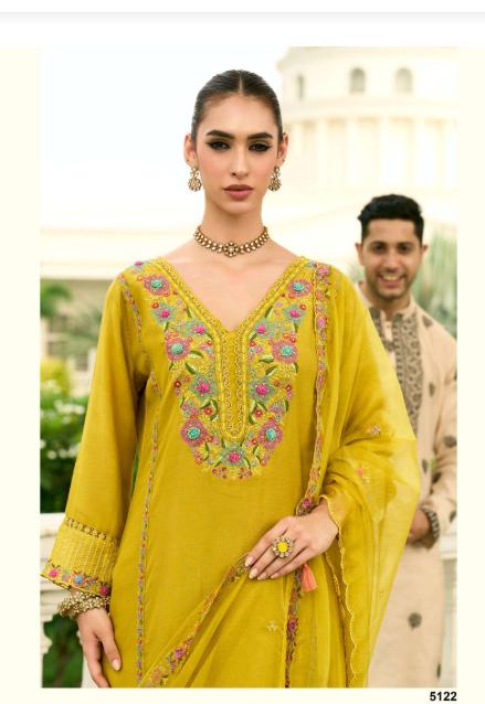 Inspiring Yellow Chanderi Pure Mull  Embroidery And Hand Work Suit Set