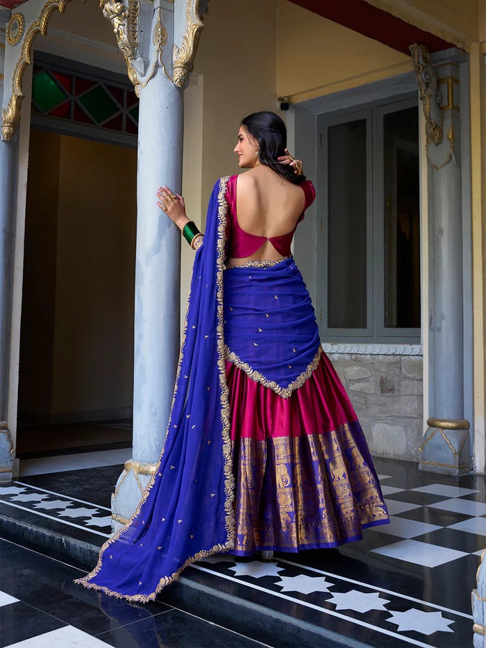 Pink Narayan Pattu Zari Weaving Work Lehenga Choli