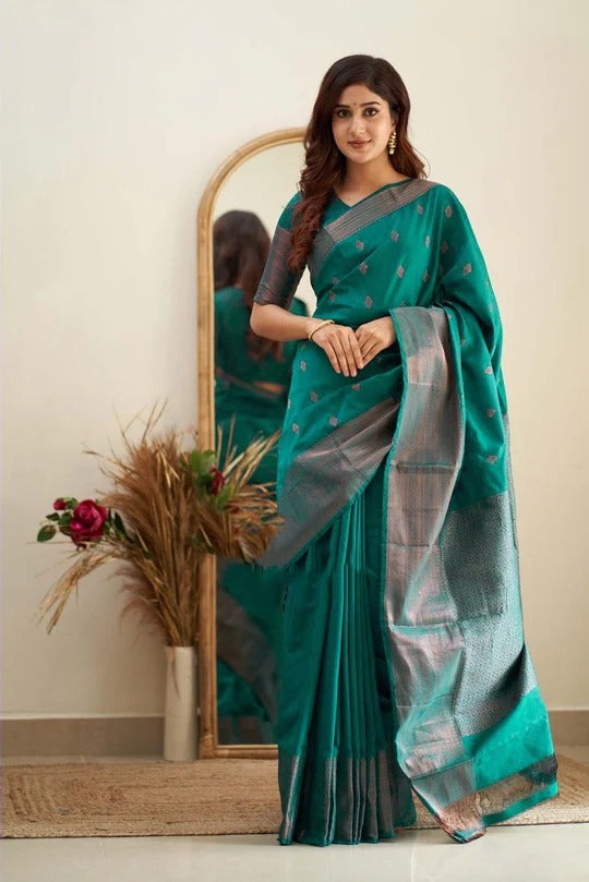 Glamorous Green Soft Silk Weaving Saree