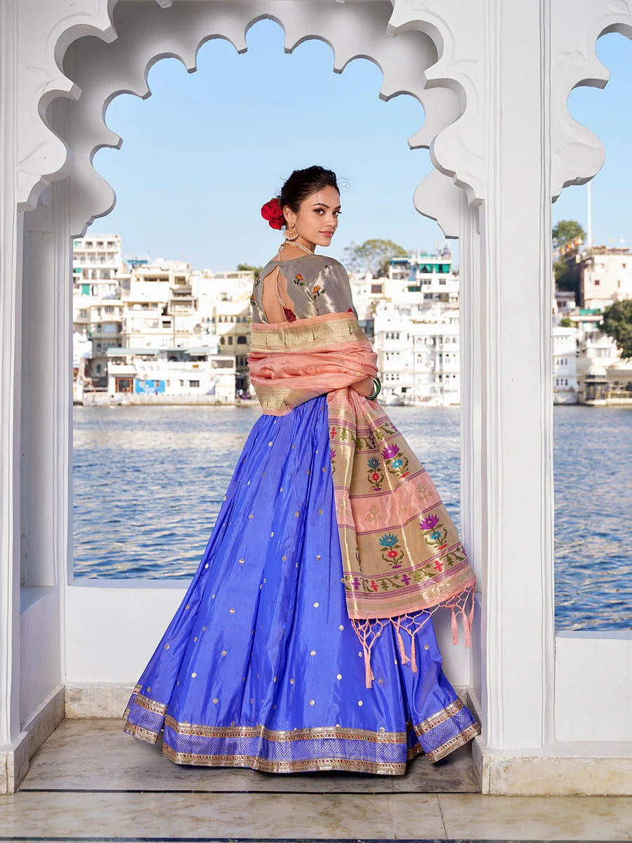 Lavender Weaving Zari Work With Lace Paithani Silk Lehenga Choli