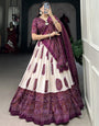 Wine Tussar Silk Bandhej Printed  with Gotta Patti Border Lehenga Choli