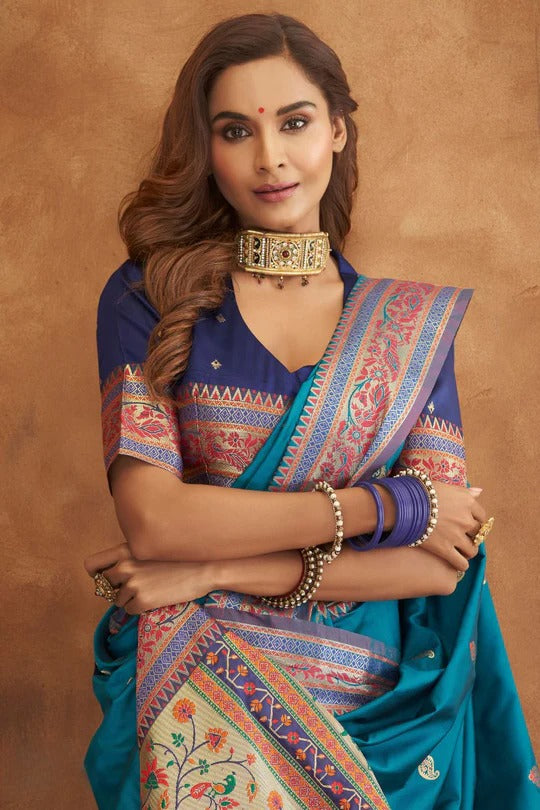Apsra Blue Banarasi Soft Silk Weaving Saree