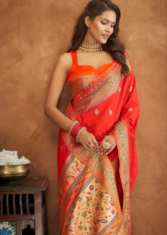 Apsra Red Banarasi Soft Silk Weaving Saree