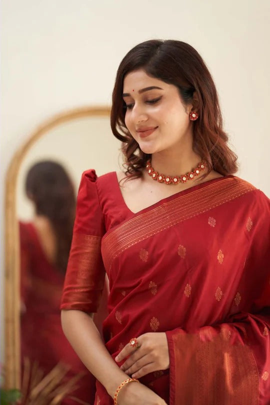 Treasured Red Soft Silk Weaving Saree