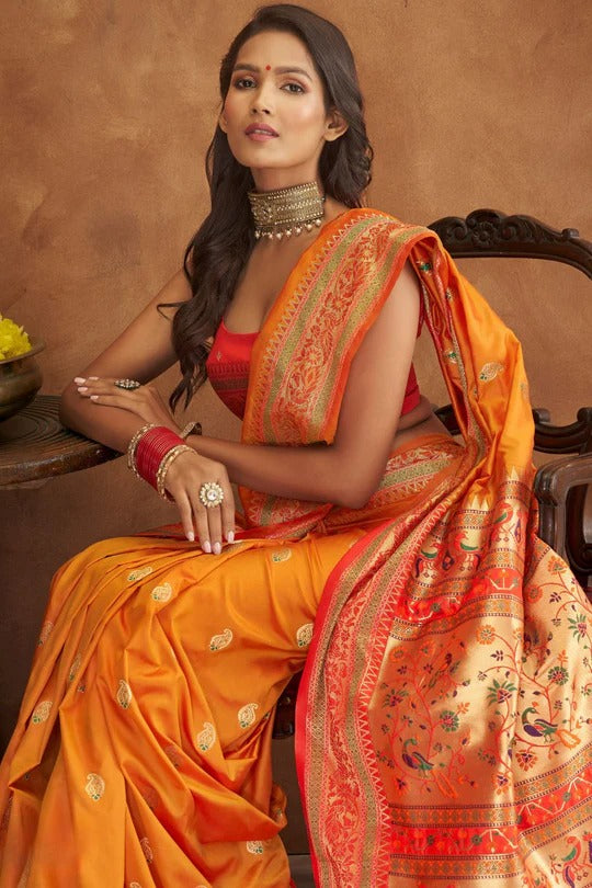 Apsra Yellow Banarasi Soft Silk Weaving Saree