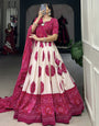 Pink Tussar Silk Bandhej Printed  with Gotta Patti Border Lehenga Choli