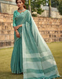 Abhirupi Blue Soft Linen Silk Saree With Tussles