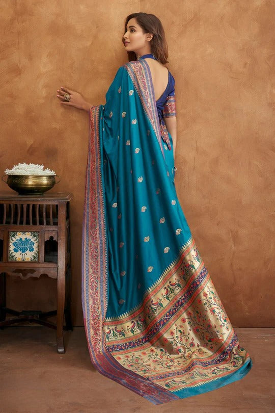 Apsra Blue Banarasi Soft Silk Weaving Saree
