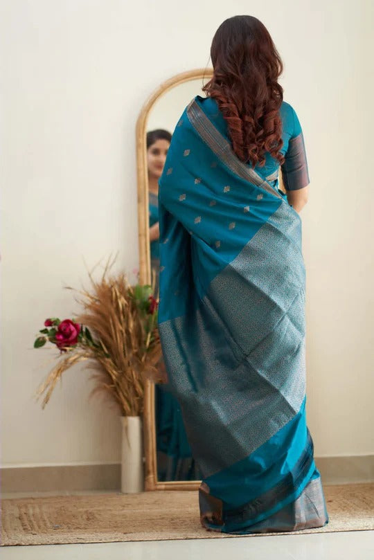 Superior Firozi Soft Silk Weaving Saree