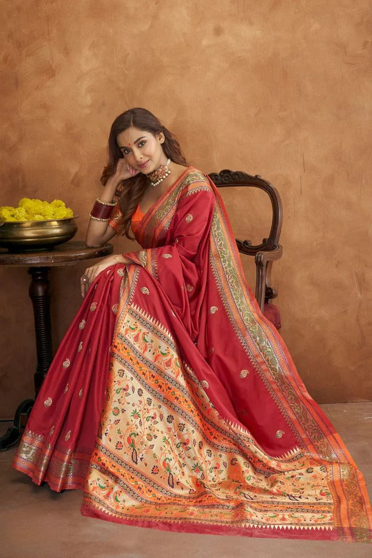 Apsra maroon Banarasi Soft Silk Weaving Saree