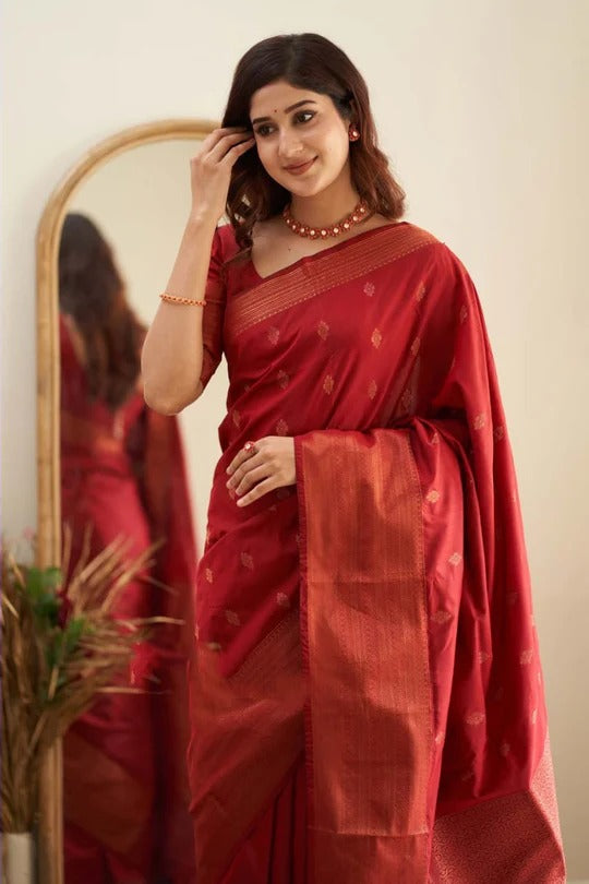 Treasured Red Soft Silk Weaving Saree