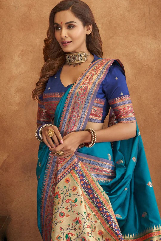 Apsra Blue Banarasi Soft Silk Weaving Saree