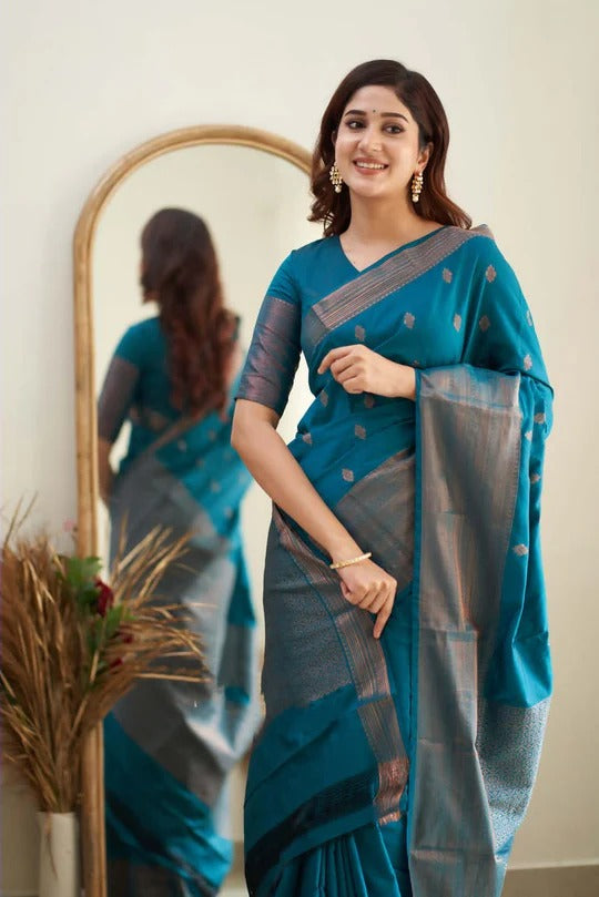 Superior Firozi Soft Silk Weaving Saree
