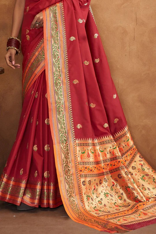 Apsra maroon Banarasi Soft Silk Weaving Saree