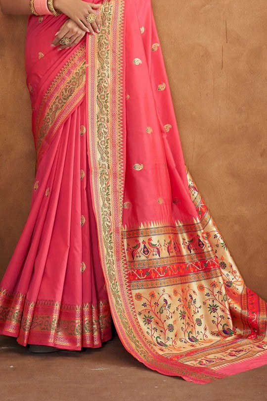 Apsra Pink Banarasi Soft Silk Weaving Saree