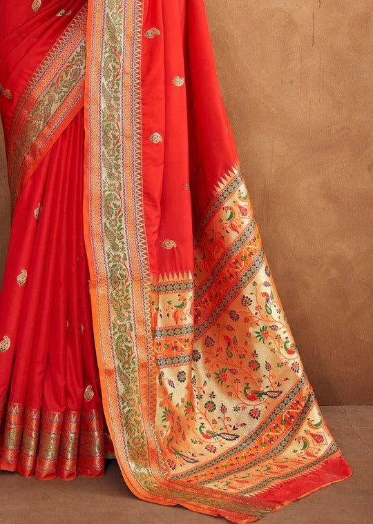 Apsra Red Banarasi Soft Silk Weaving Saree