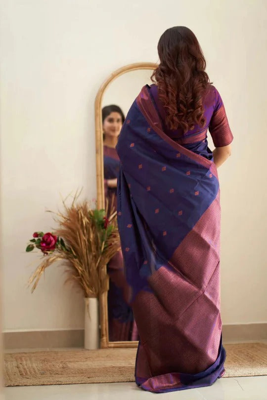 Exceptional Navy Blue Soft Silk Weaving Saree