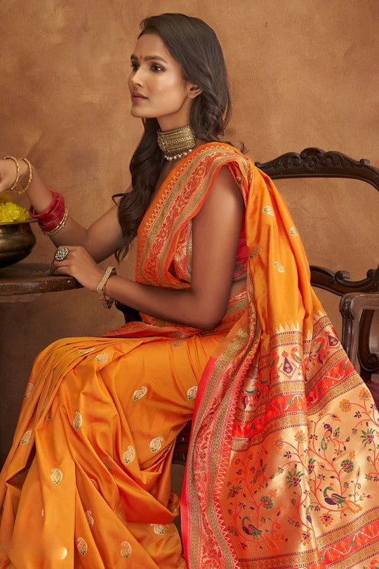 Apsra Yellow Banarasi Soft Silk Weaving Saree