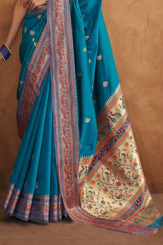 Apsra Blue Banarasi Soft Silk Weaving Saree