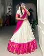 Pink Zari Weaving Chex Work Poly Cotton Lehenga Choli