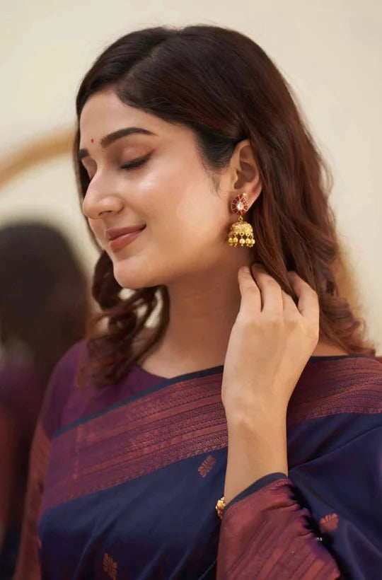 Exceptional Navy Blue Soft Silk Weaving Saree