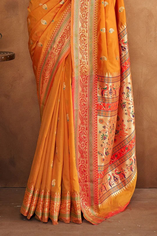 Apsra Yellow Banarasi Soft Silk Weaving Saree