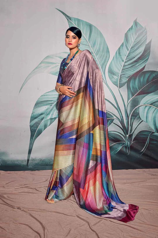 Patnag Multicolor Soft Satin Crepe Silk Printed Saree