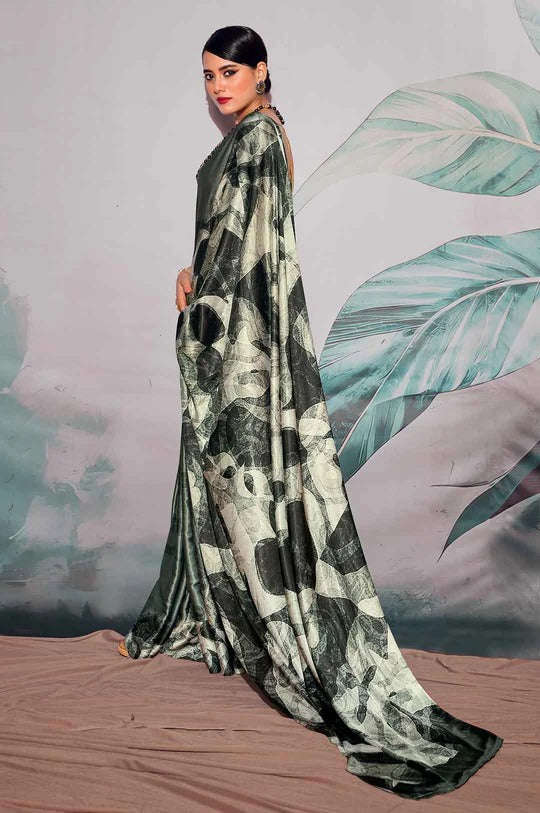 Patnag Black Soft Satin Crepe Silk Printed Saree