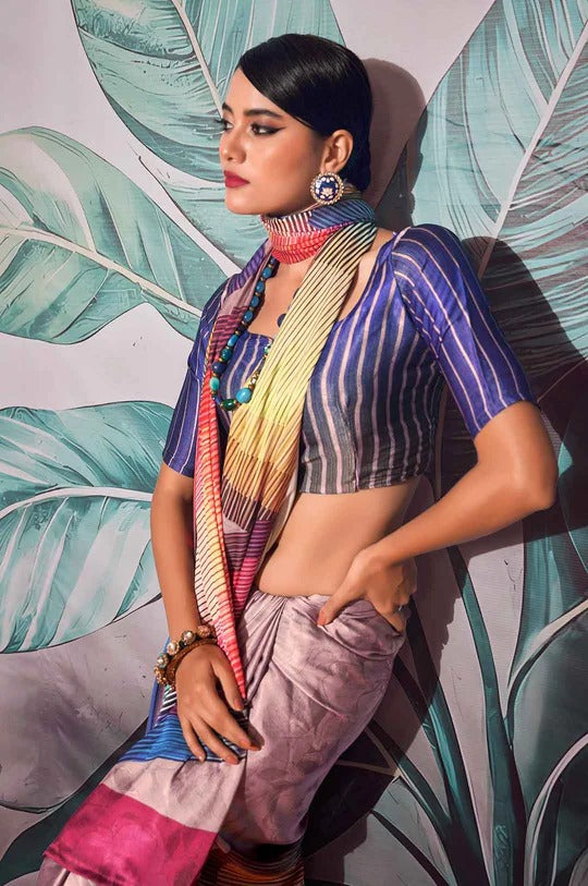 Patnag Multicolor Soft Satin Crepe Silk Printed Saree