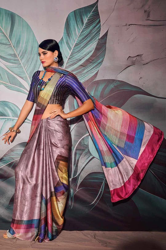 Patnag Multicolor Soft Satin Crepe Silk Printed Saree