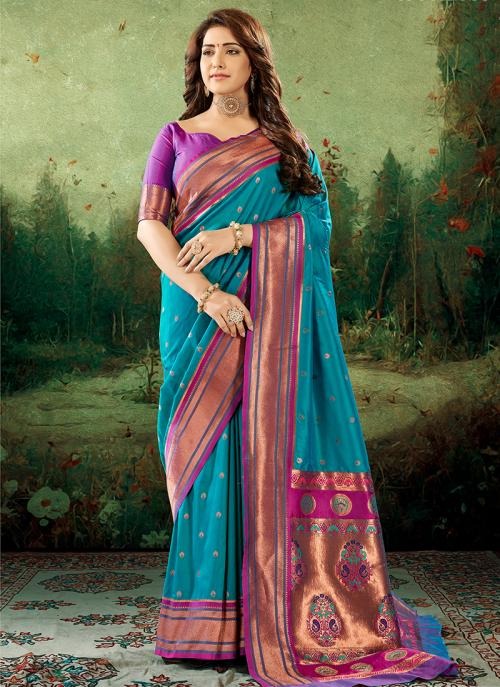 Apporva Sky BluePure Soft Paithani Silk Weaving  Saree