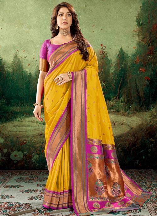 Apporva Yellow Pure Soft Paithani Silk Weaving  Saree