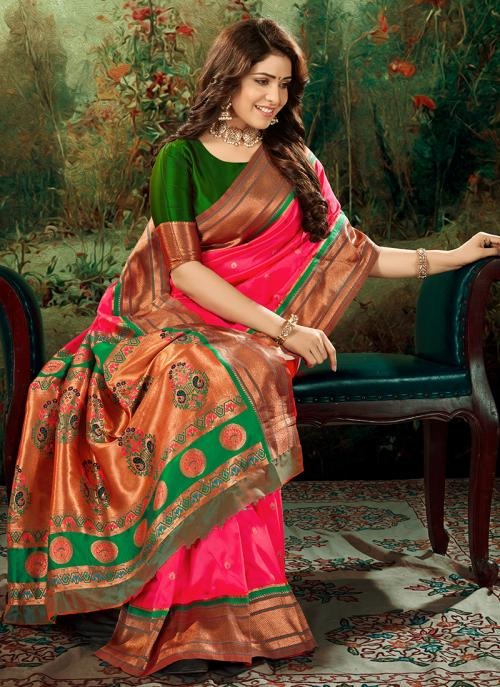 Apporva Pink Pure Soft Paithani Silk Weaving  Saree