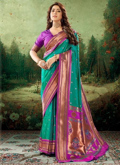 Apporva Teal Pure Soft Paithani Silk Weaving  Saree