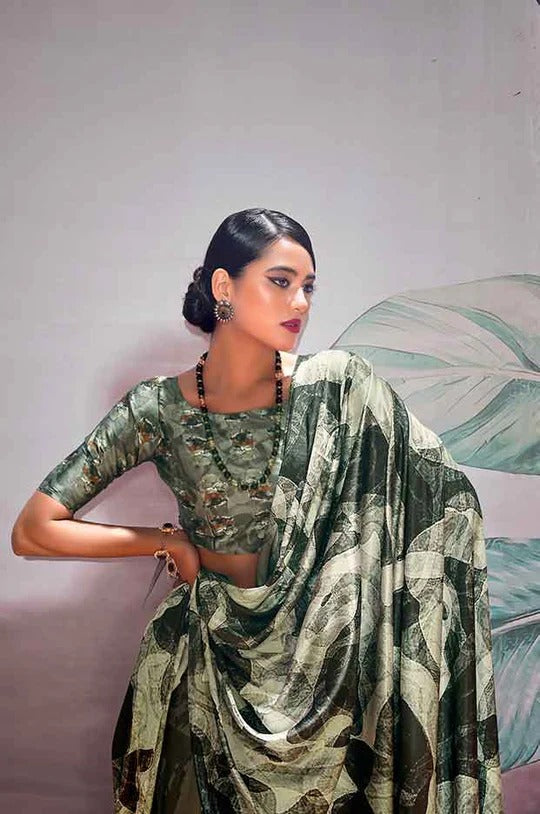 Patnag Black Soft Satin Crepe Silk Printed Saree
