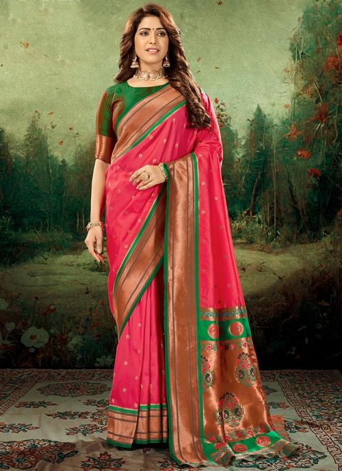 Apporva Pink Pure Soft Paithani Silk Weaving  Saree