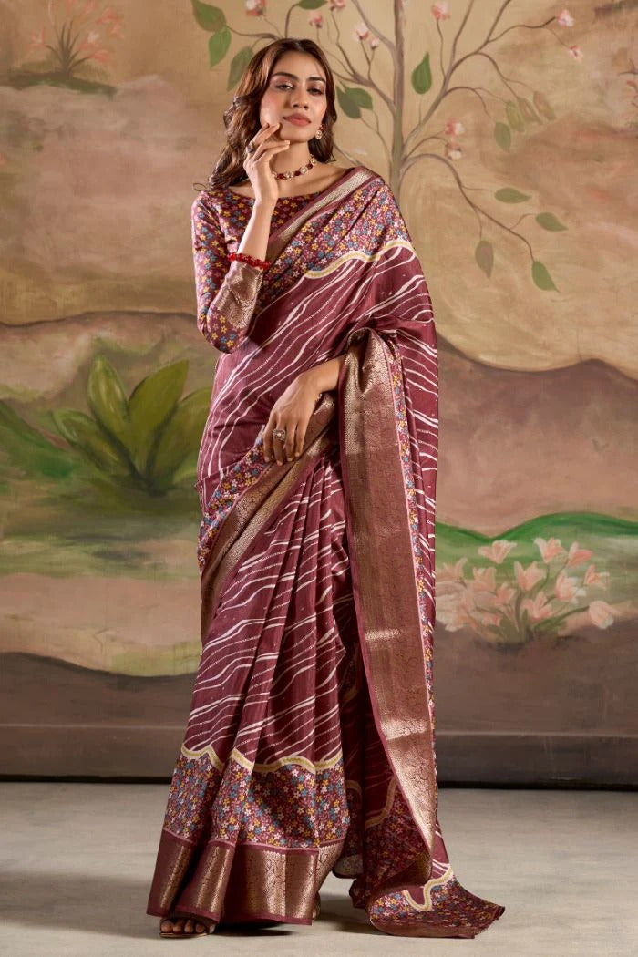 Jamoon Wine Malai Dola Silk Woven Saree