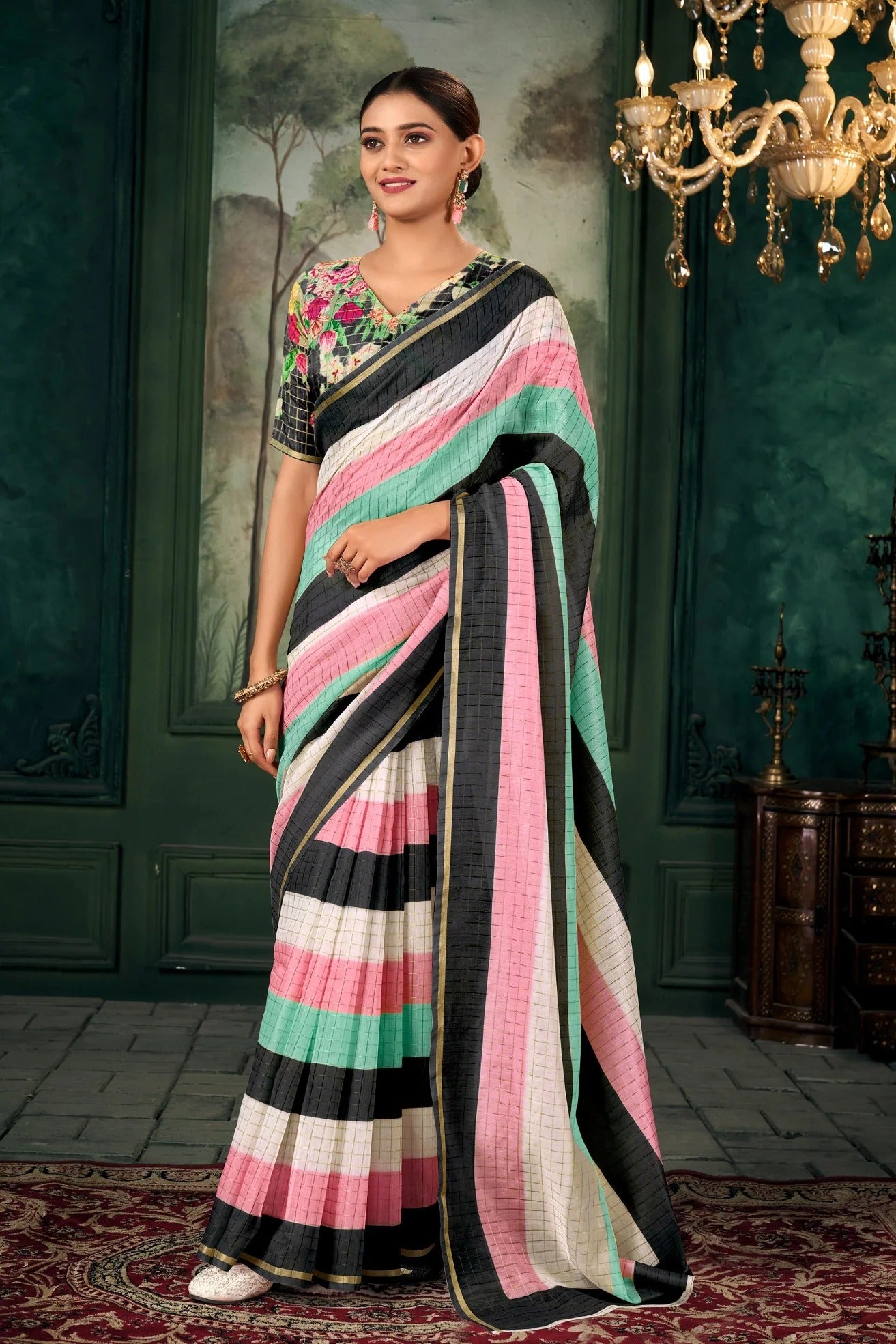 Chanderi Soft Linen Silk Printed Saree