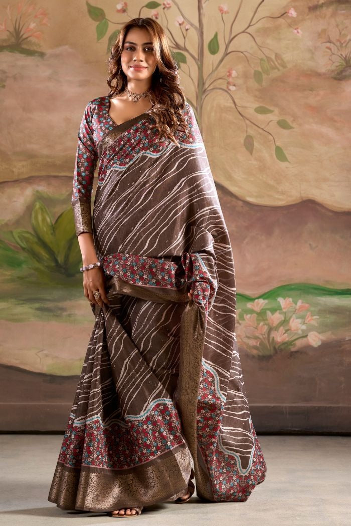 Jamoon Clay Brown Malai Dola Silk Woven Saree