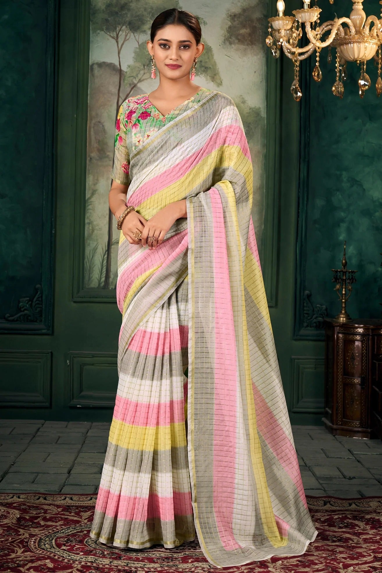 Chanderi Soft Linen Silk Printed Saree