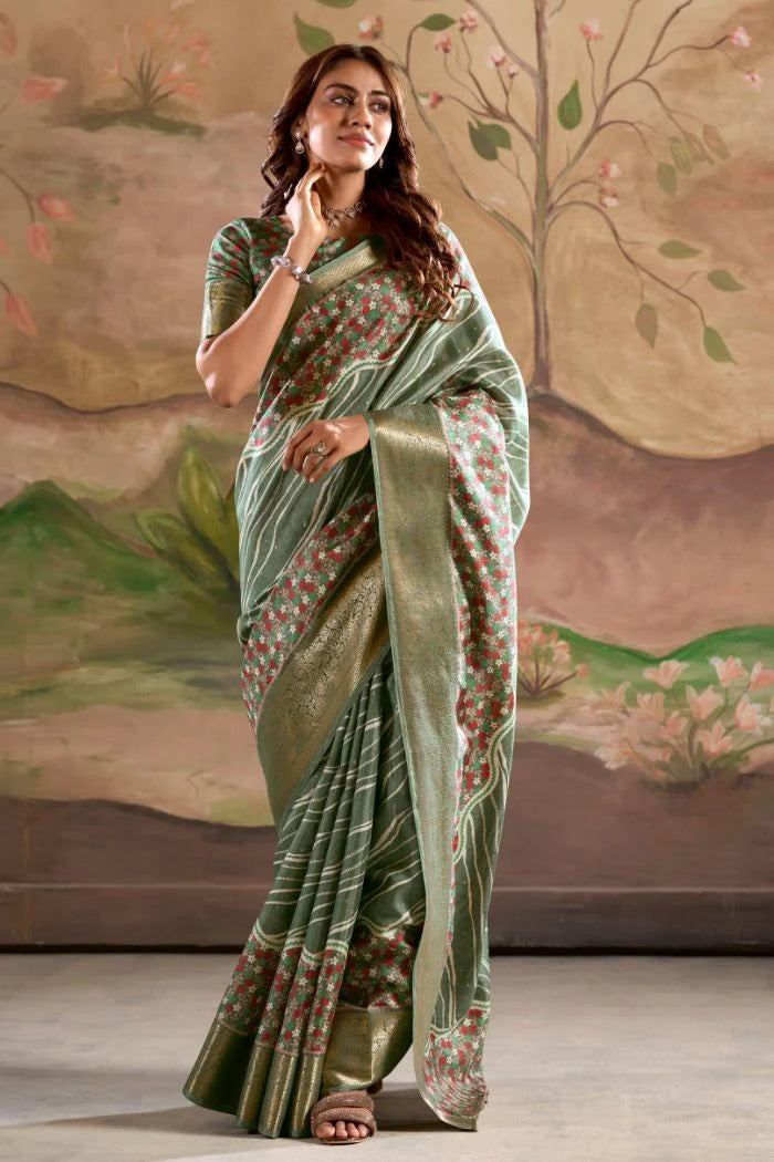 Jamoon Grreen Malai Dola Silk Woven Saree