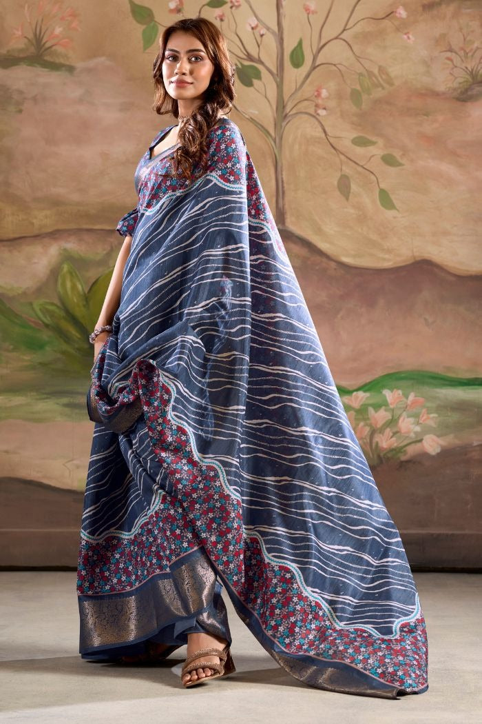 Jamoon Blue Malai Dola Silk Woven Saree