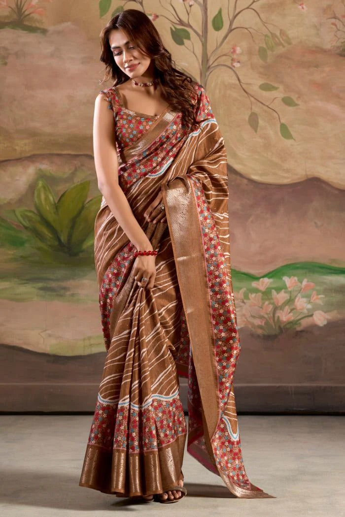Jamoon Brown Malai Dola Silk Woven Saree