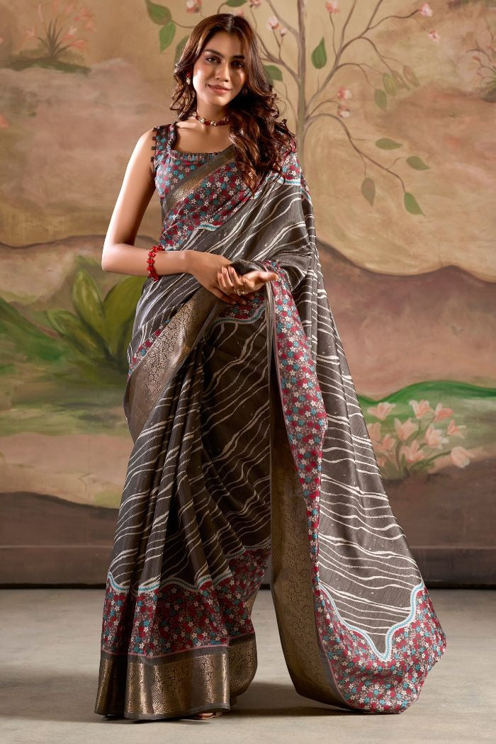 Jamoon Grey Malai Dola Silk Woven Saree