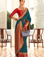 Vrishbha Teal Blue Soft Banarasi Silk Zari Weaving Saree