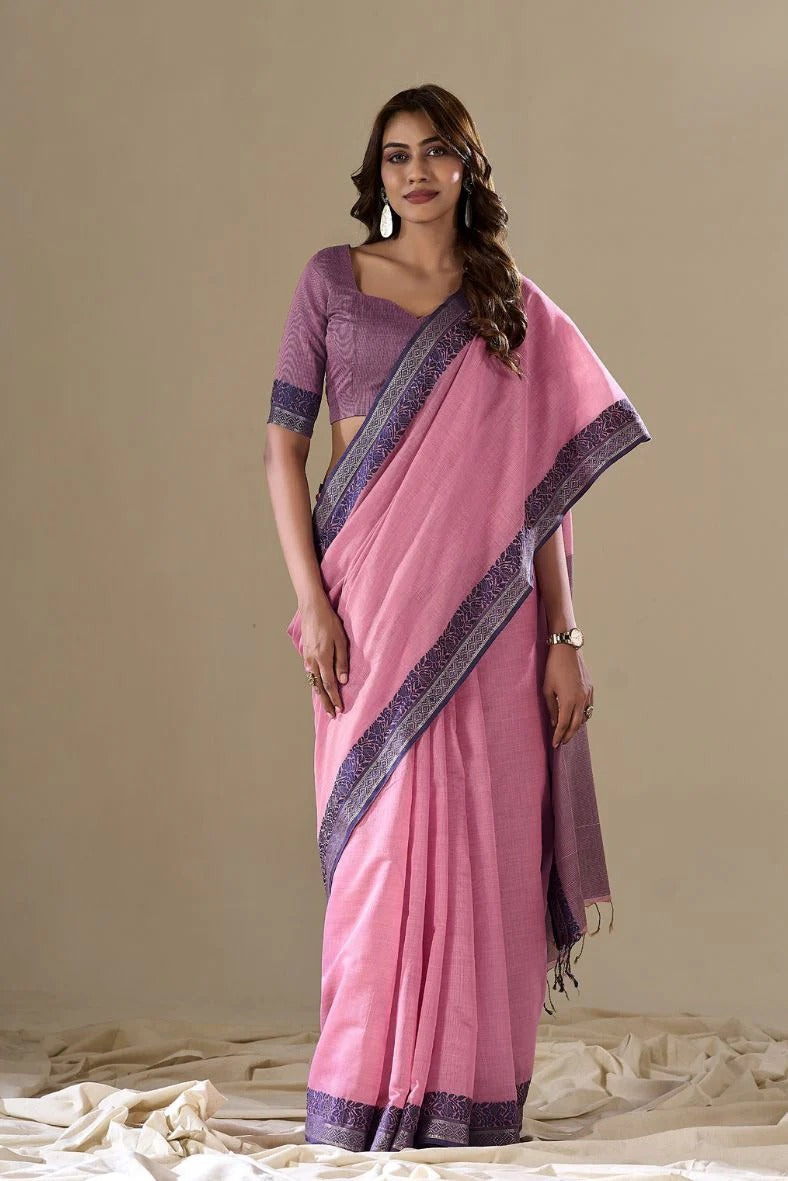 Abhilasha Lavender Linen Cotton Silk Handloom Saree
