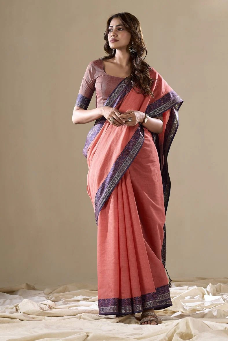 Abhilasha Peach Linen Cotton Silk Handloom Saree